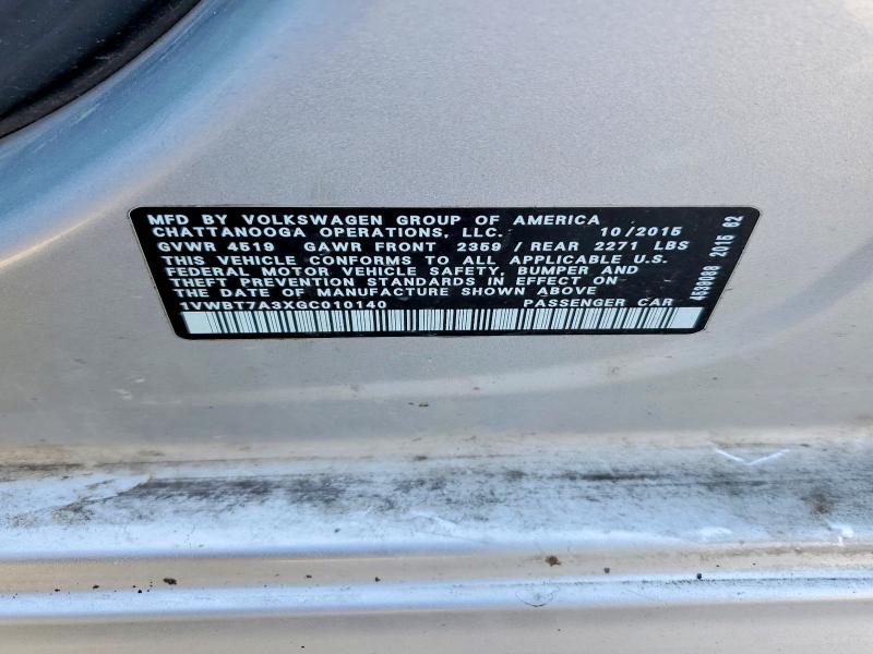 77400485 :رقم المزاد ، 1VWBT7A3XGC010140 vin ، 2016 Volkswagen Passat مزاد بيع