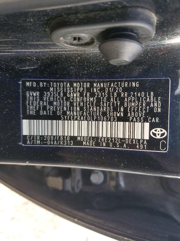 Продаж на аукціоні авто 2020 Toyota Corolla, vin: 5YFEPRAE0LP106703, номер лоту: 78270195