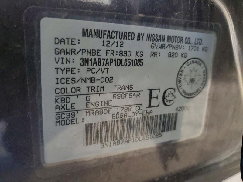 Aukcja sprzedaży 2013 Nissan Sentra S, vin: 3N1AB7AP1DL651085, numer aukcji: 76271595