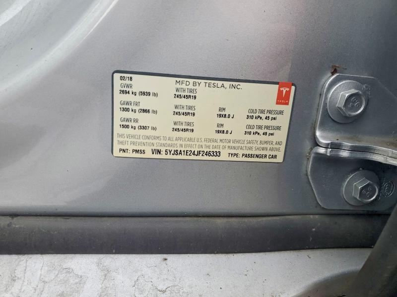 78852935 :رقم المزاد ، 5YJSA1E24JF246333 vin ، 2018 Tesla Model S مزاد بيع
