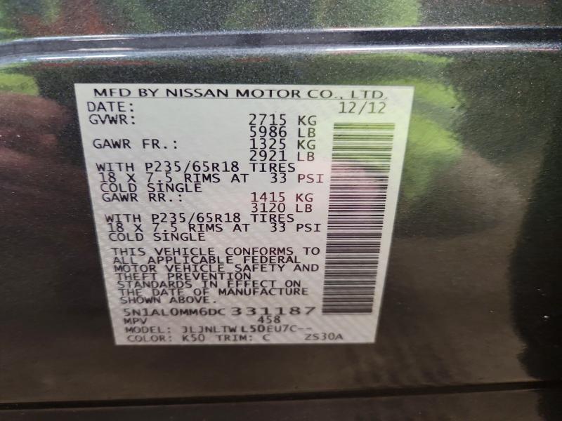 Aukcja sprzedaży 2013 Infiniti Jx35, vin: 5N1AL0MM6DC331187, numer aukcji: 78077815