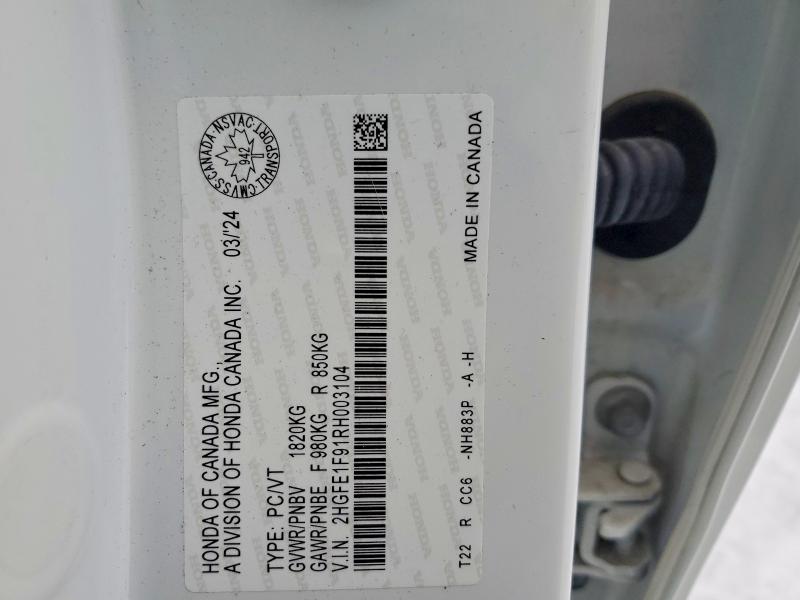 Продажа на аукционе авто 2024 Honda Civic, vin: 2HGFE1F91RH003104, номер лота: 76222645