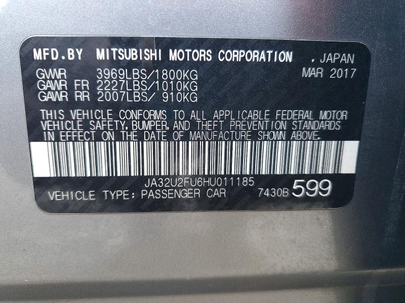 77233645 :رقم المزاد ، JA32U2FU6HU011185 vin ، 2017 Mitsubishi Lancer مزاد بيع