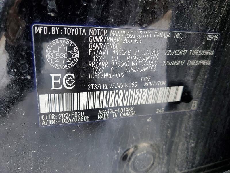 Aukcja sprzedaży 2018 Toyota Rav4, vin: 2T3ZFREV7JW504363, numer aukcji: 77923085
