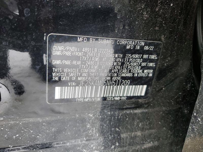 Auction sale of the 2022 Subaru Forester, vin: JF2SKAMC5NH511209, lot number: 75919345