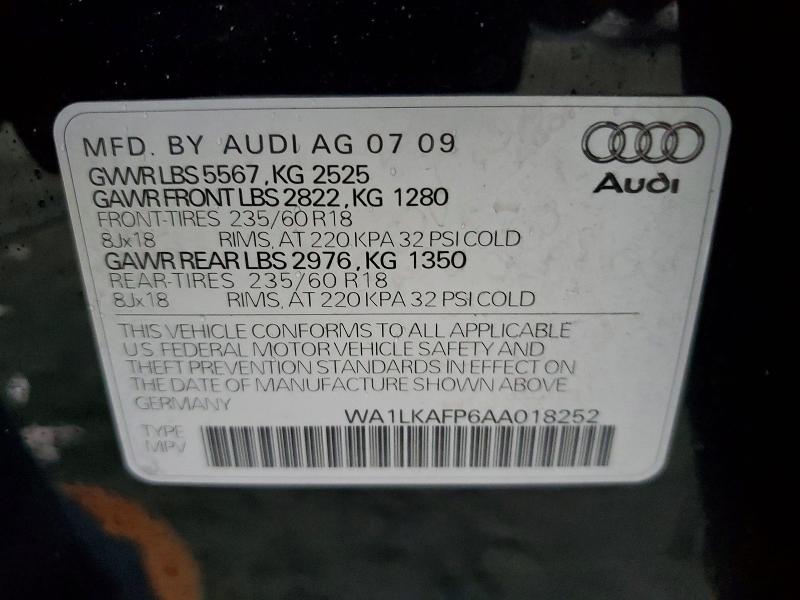 78561635 :رقم المزاد ، WA1LKAFP6AA018252 vin ، 2010 Audi Q5 مزاد بيع