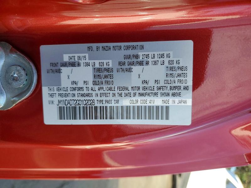 Продажа на аукционе авто 2016 Mazda Mx-5 Miata, vin: JM1NDAD72G0102028, номер лота: 76040985
