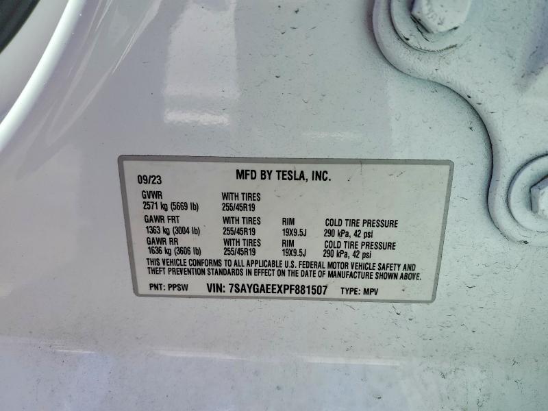 Продажа на аукционе авто 2023 Tesla Model Y, vin: 7SAYGAEEXPF881507, номер лота: 78086205