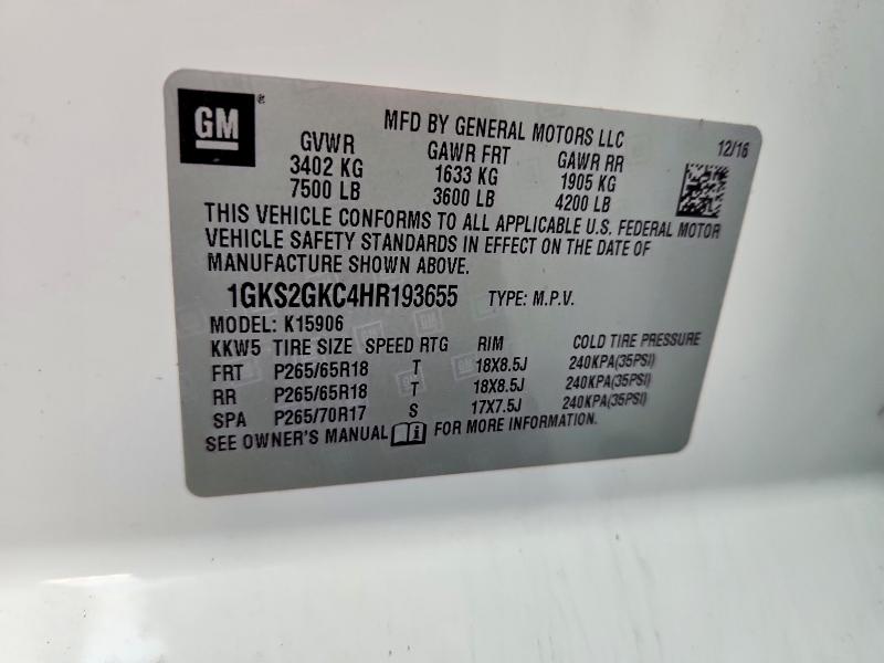 Продажа на аукционе авто 2017 Gmc Yukon Xl, vin: 1GKS2GKC4HR193655, номер лота: 78149165