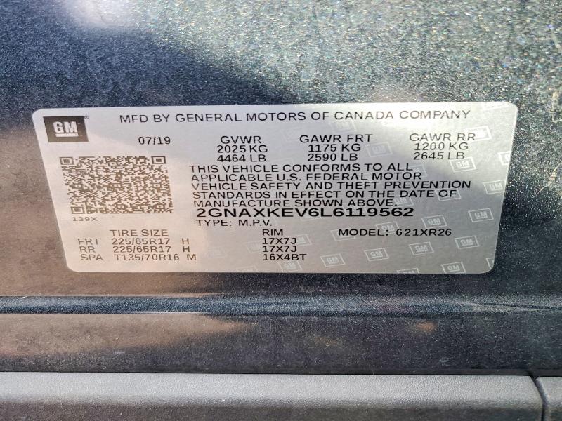 Aukcja sprzedaży 2020 Chevrolet Equinox, vin: 2GNAXKEV6L6119562, numer aukcji: 79030435