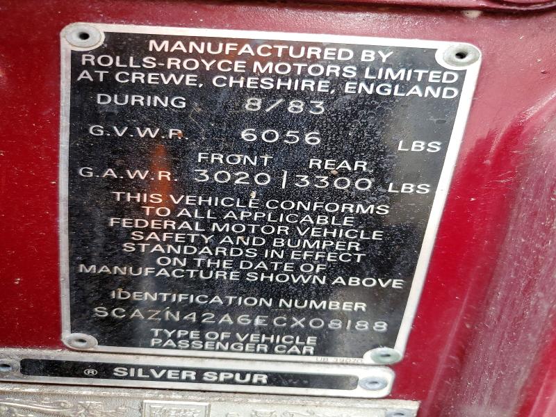 1984 Rolls-royce Silver Spur მანქანა იყიდება აუქციონზე, vin: SCAZN42A6ECX08188, აუქციონის ნომერი: 79339715