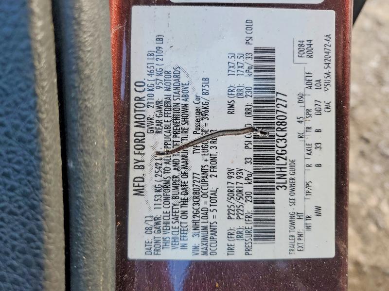 Aukcja sprzedaży 2012 Lincoln Mkz, vin: 3LNHL2GC3CR807277, numer aukcji: 74998255