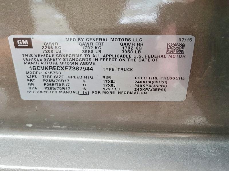 76935905 :رقم المزاد ، 1GCVKRECXFZ387944 vin ، 2015 Chevrolet Silverado مزاد بيع