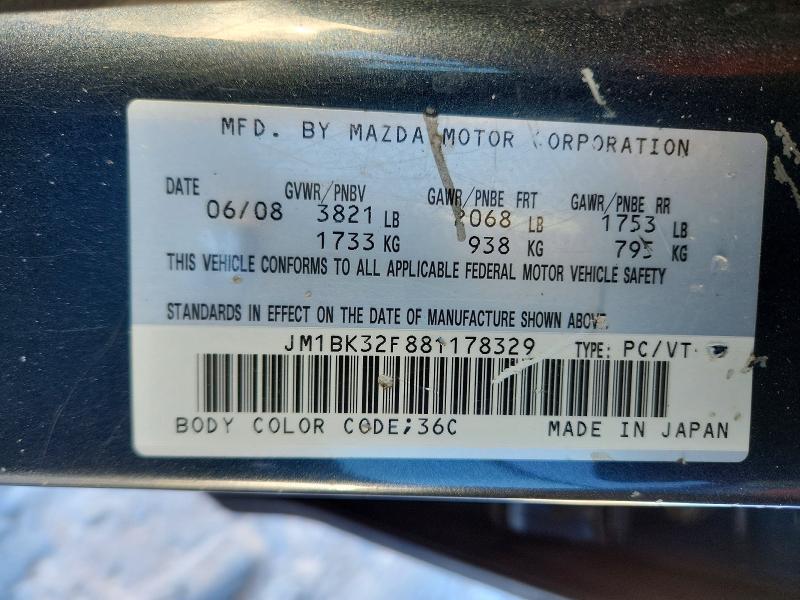 78359555 :رقم المزاد ، JM1BK32F881178329 vin ، 2008 Mazda 3 مزاد بيع