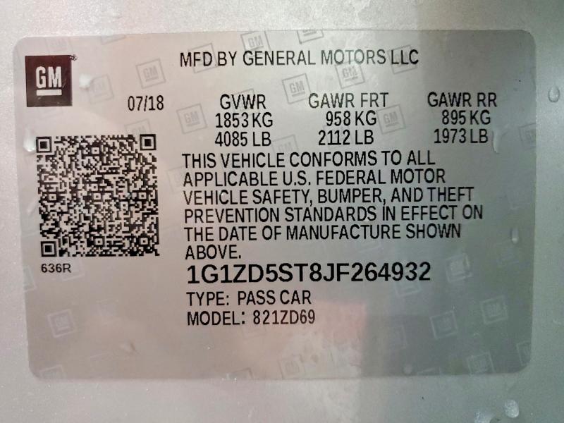 Aukcja sprzedaży 2018 Chevrolet Malibu, vin: 1G1ZD5ST8JF264932, numer aukcji: 77028115