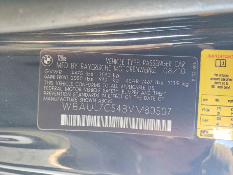 79161495 :رقم المزاد ، WBAUL7C54BVM80507 vin ، 2011 Bmw 128 مزاد بيع