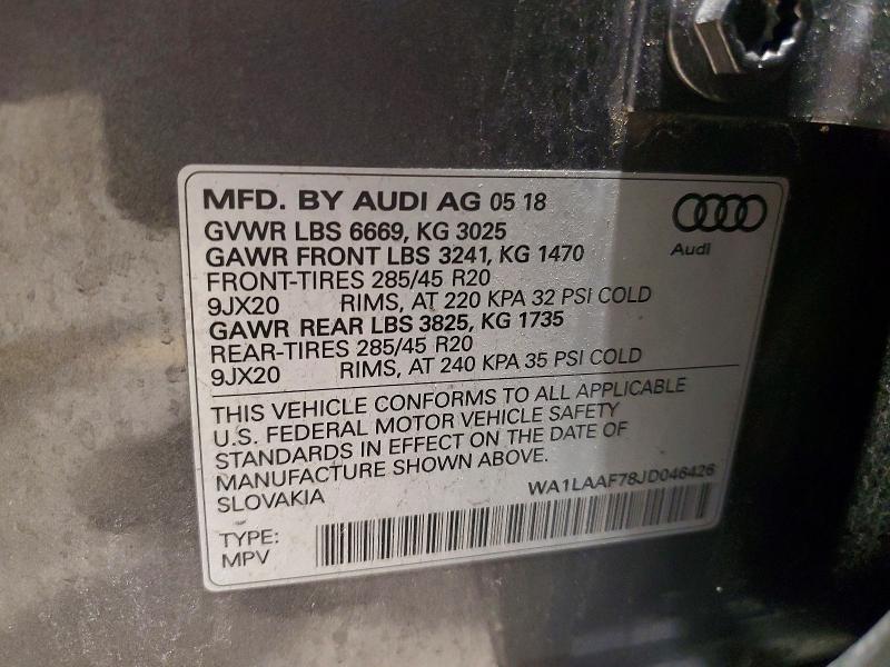 76685005 :رقم المزاد ، WA1LAAF78JD046426 vin ، 2018 Audi Q7 مزاد بيع