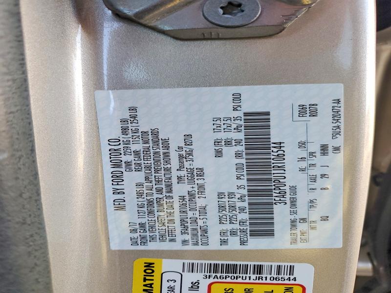 77375395 :رقم المزاد ، 3FA6P0PU1JR106544 vin ، 2018 Ford Fusion مزاد بيع