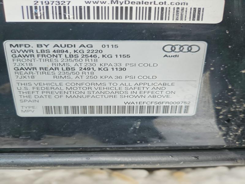 Продажа на аукционе авто 2015 Audi Q3, vin: WA1EFCFS6FR009752, номер лота: 78878975