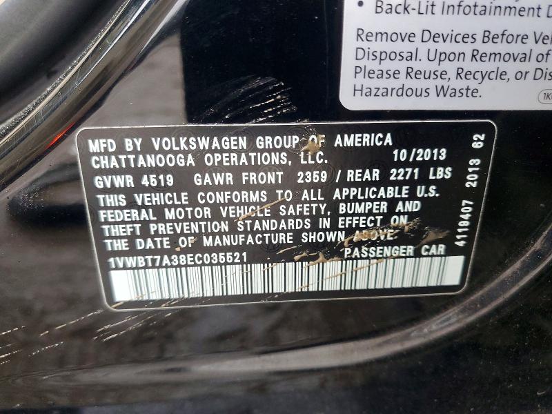 2014 Volkswagen Passat მანქანა იყიდება აუქციონზე, vin: 1VWBT7A38EC035521, აუქციონის ნომერი: 77532835