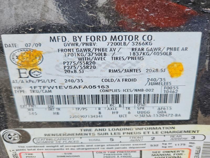 Auction sale of the 2010 Ford F150, vin: 1FTFW1EV5AFA05163, lot number: 75796385