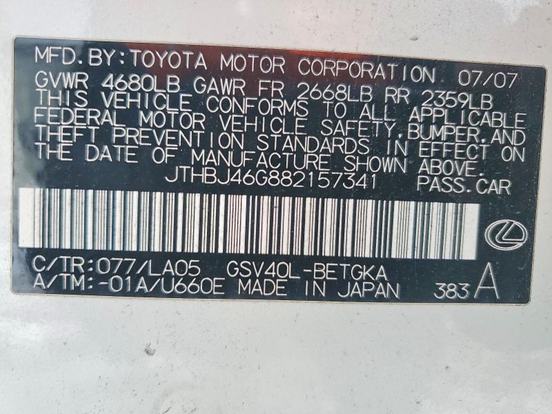 Продаж на аукціоні авто 2008 Lexus Es 350, vin: JTHBJ46G882157341, номер лоту: 79031835