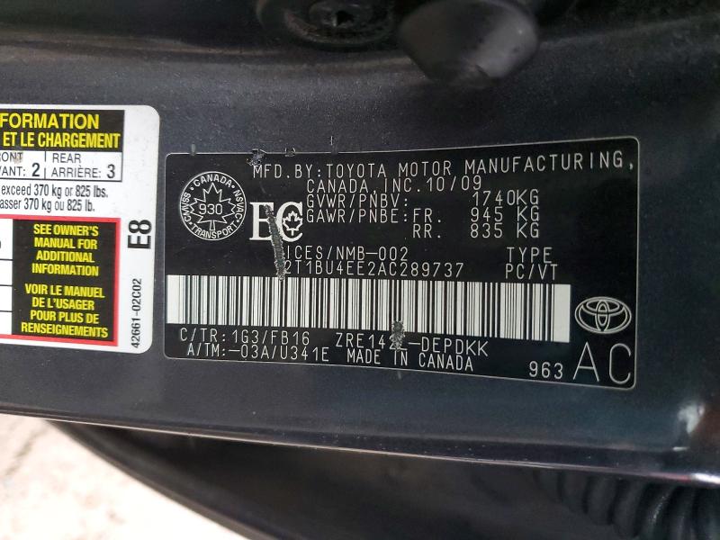 2010 Toyota Corolla მანქანა იყიდება აუქციონზე, vin: 2T1BU4EE2AC289737, აუქციონის ნომერი: 76941695