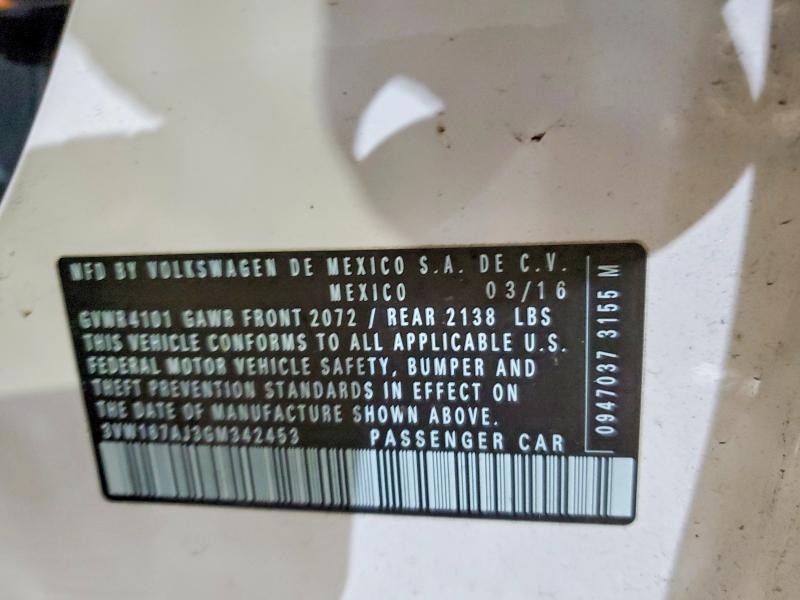 77388065 :رقم المزاد ، 3VW167AJ3GM342453 vin ، 2016 Volkswagen Jetta مزاد بيع