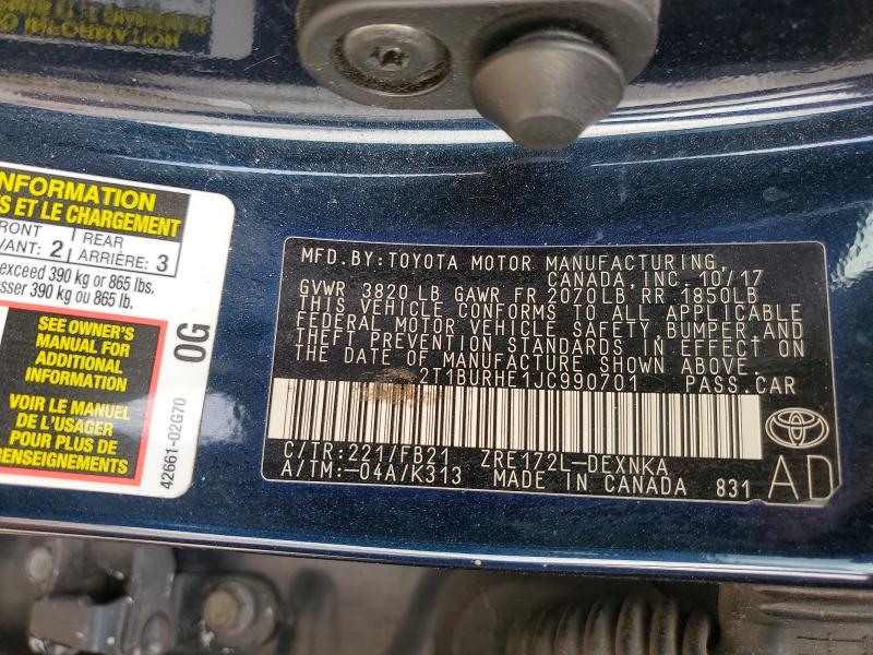 Aukcja sprzedaży 2018 Toyota Corolla, vin: 2T1BURHE1JC990701, numer aukcji: 77594625