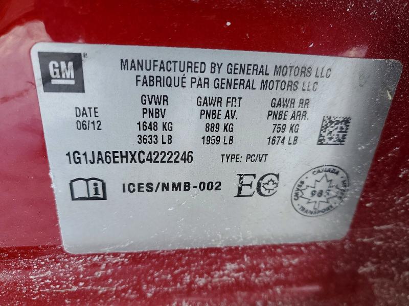75669475 :رقم المزاد ، 1G1JA6EHXC4222246 vin ، 2012 Chevrolet Sonic مزاد بيع