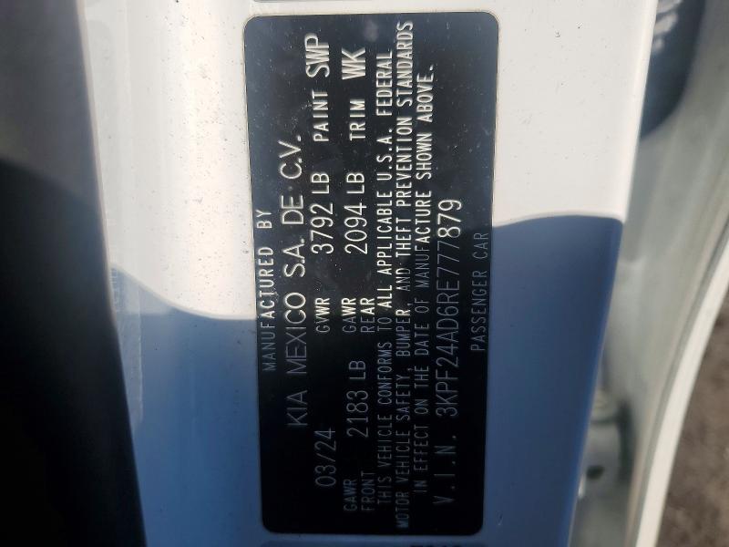 78645675 :رقم المزاد ، 3KPF24AD6RE777879 vin ، 2024 Kia Forte مزاد بيع