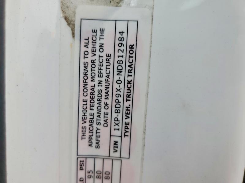 75864045 :رقم المزاد ، 1XPBDP9X0ND812984 vin ، 2022 Peterbilt Tractor 579 مزاد بيع