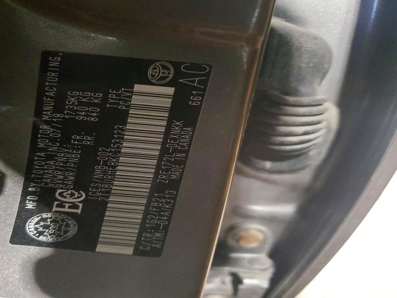 78401915 :رقم المزاد ، 2T1BURHE8KC153123 vin ، 2019 Toyota Corolla مزاد بيع