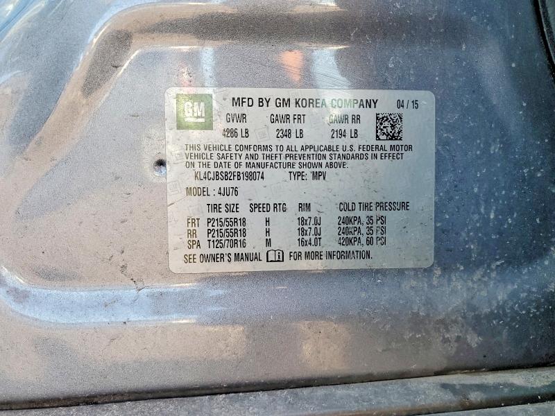 2015 Buick Encore მანქანა იყიდება აუქციონზე, vin: KL4CJBSB2FB198074, აუქციონის ნომერი: 77372185