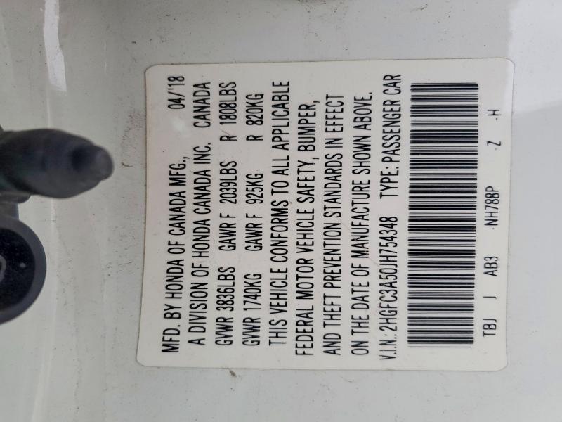 78099725 :رقم المزاد ، 2HGFC3A50JH754348 vin ، 2018 Honda Civic مزاد بيع