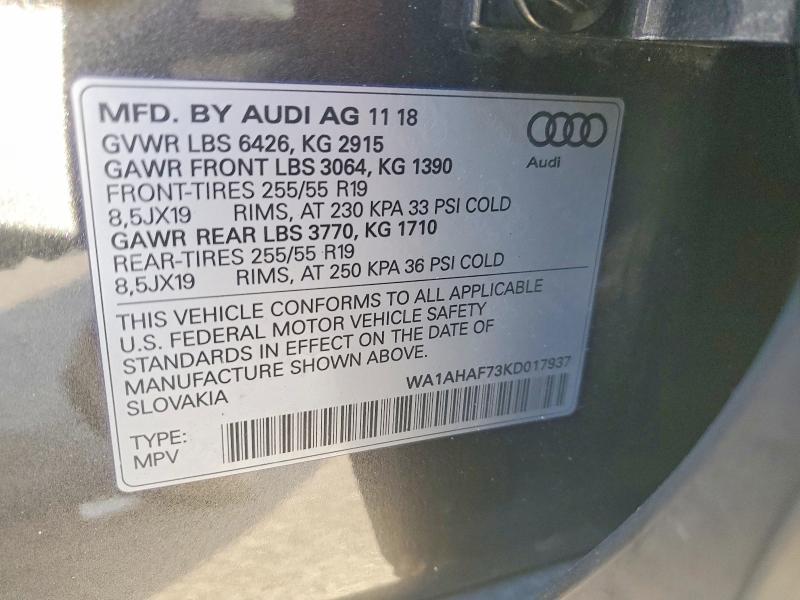 Продажа на аукционе авто 2019 Audi Q7, vin: WA1AHAF73KD017937, номер лота: 75876145