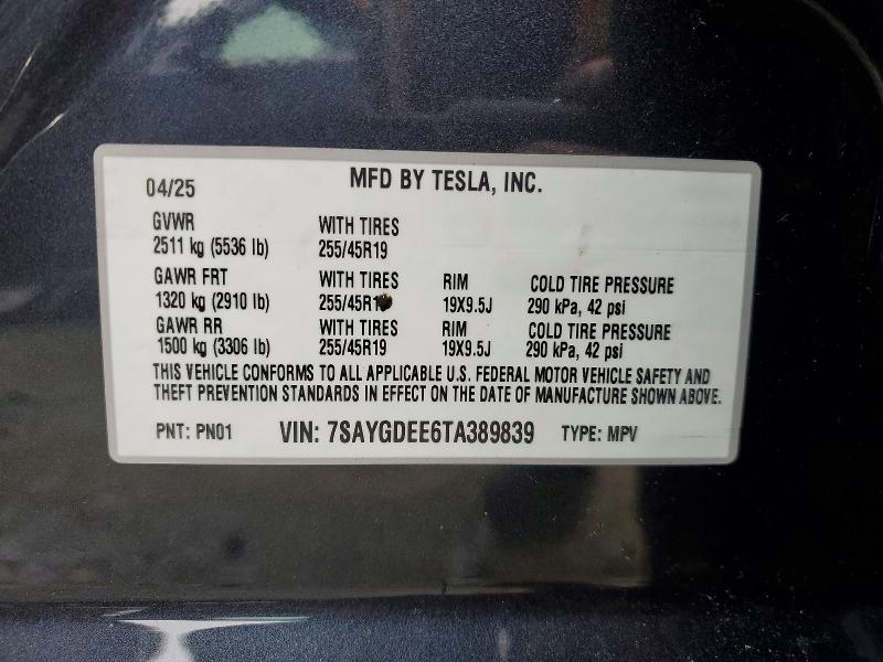 Aukcja sprzedaży 2026 Tesla Model Y, vin: 7SAYGDEE6TA389839, numer aukcji: 78639825