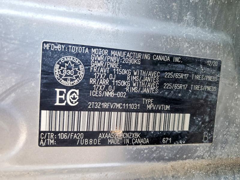Aukcja sprzedaży 2021 Toyota Rav4, vin: 2T3Z1RFV7MC111031, numer aukcji: 78048655