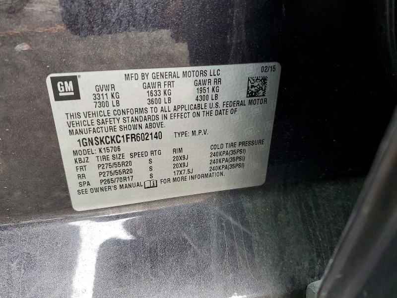Aukcja sprzedaży 2015 Chevrolet Tahoe, vin: 1GNSKCKC1FR602140, numer aukcji: 78741615