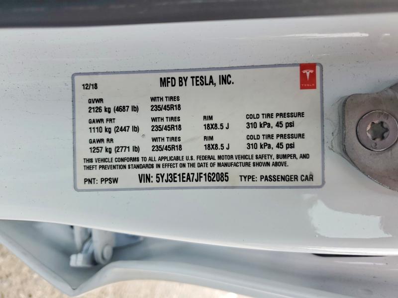 Aukcja sprzedaży 2018 Tesla Model 3, vin: 5YJ3E1EA7JF162085, numer aukcji: 76394065