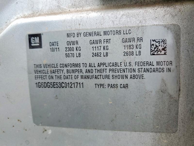 75778145 :رقم المزاد ، 1G6DG5E53C0121711 vin ، 2012 Cadillac Cts Luxury مزاد بيع