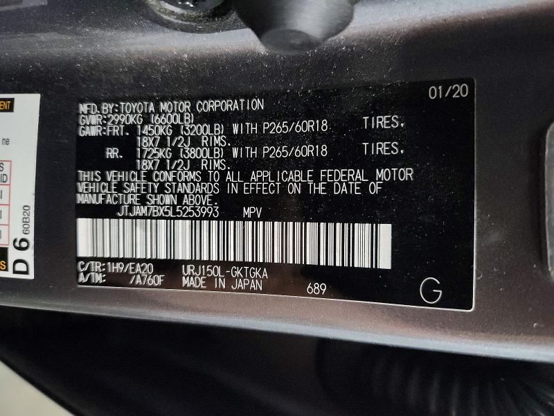 Aukcja sprzedaży 2020 Lexus Gx 460, vin: JTJAM7BX5L5253993, numer aukcji: 77238415