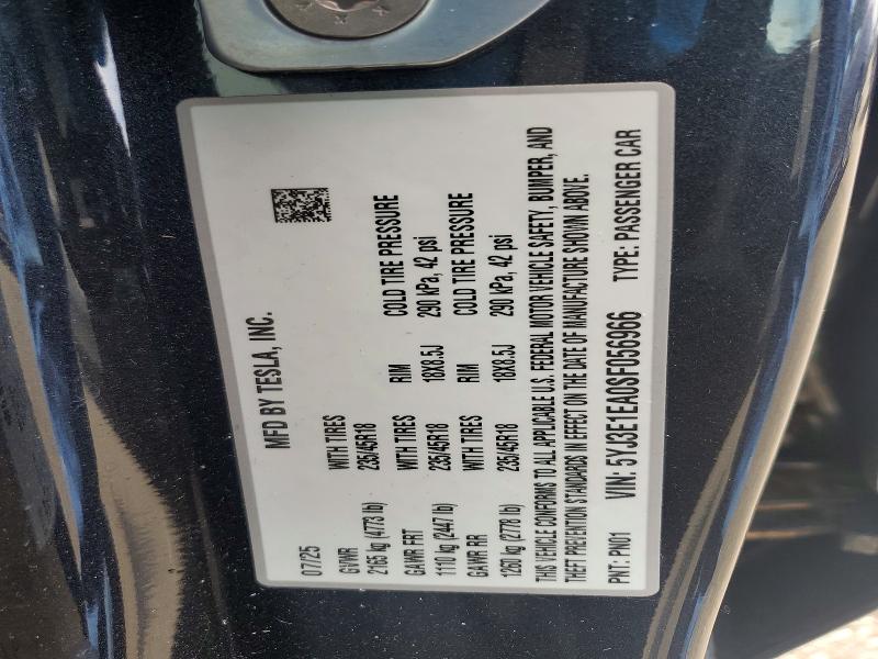 Aukcja sprzedaży 2025 Tesla Model 3, vin: 5YJ3E1EA0SF056966, numer aukcji: 78704875