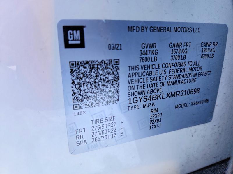 76427115 :رقم المزاد ، 1GYS4BKLXMR310698 vin ، 2021 Cadillac Escalade P مزاد بيع