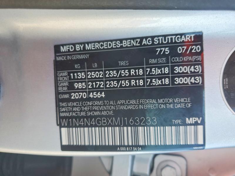 2021 Mercedes-benz Gla მანქანა იყიდება აუქციონზე, vin: W1N4N4GBXMJ163233, აუქციონის ნომერი: 76624055