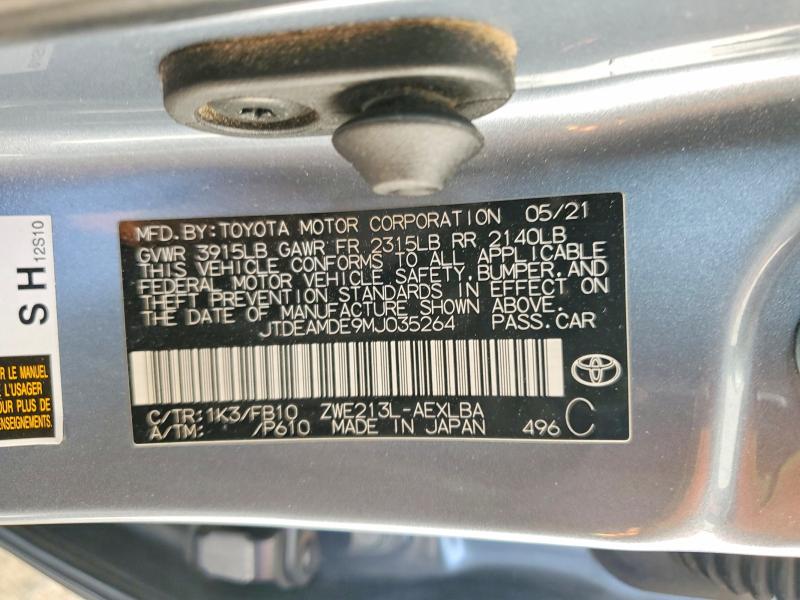 78420005 :رقم المزاد ، JTDEAMDE9MJ035264 vin ، 2021 Toyota Corolla مزاد بيع