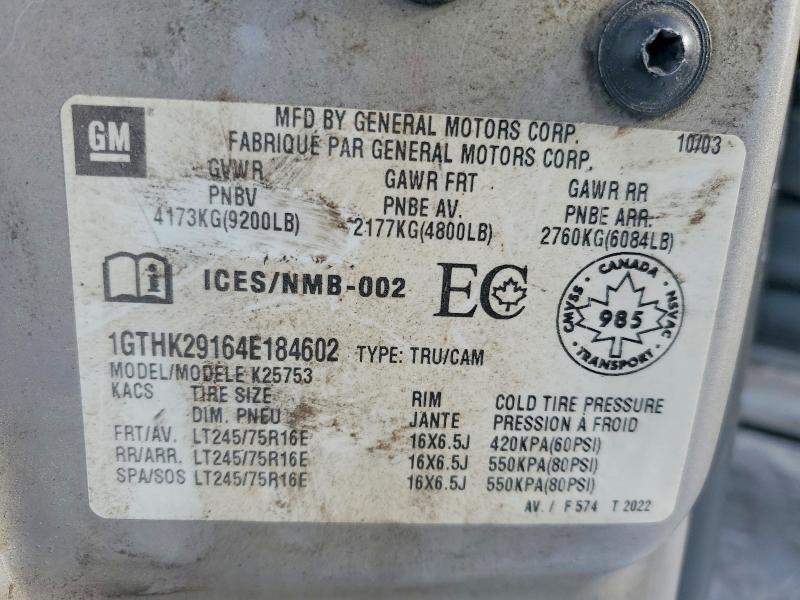2004 Gmc Sierra K25 მანქანა იყიდება აუქციონზე, vin: 1GTHK29164E184602, აუქციონის ნომერი: 75662275