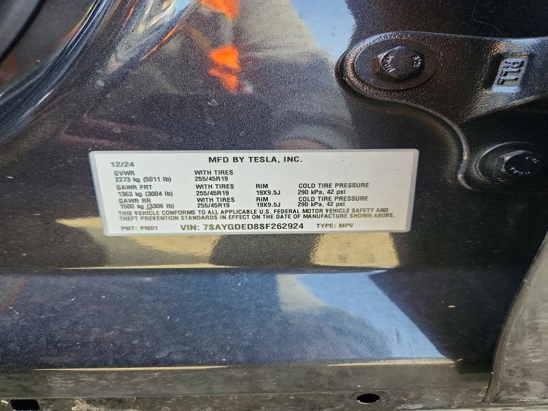 78293565 :رقم المزاد ، 7SAYGDED8SF262924 vin ، 2025 Tesla Model Y مزاد بيع