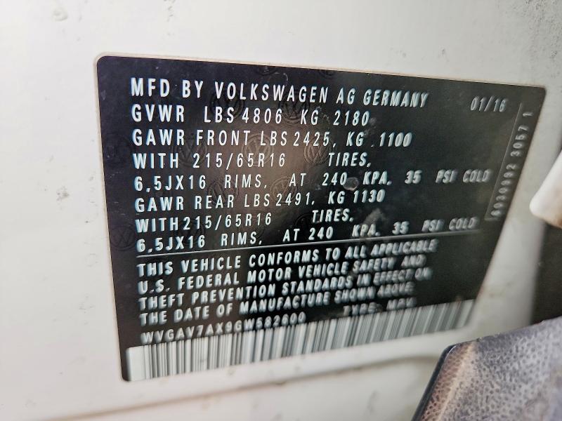 Aukcja sprzedaży 2016 Volkswagen Tiguan, vin: WVGAV7AX9GW582600, numer aukcji: 74823045