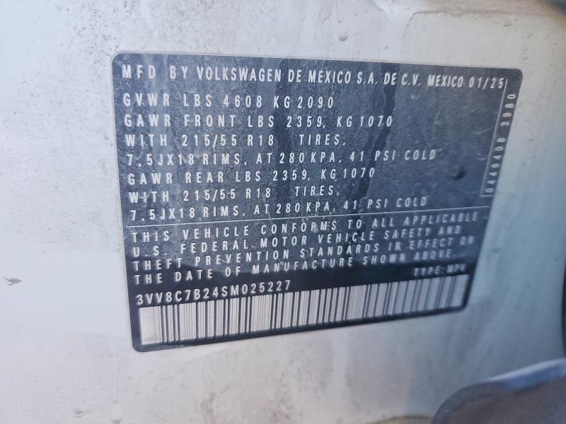 Aukcja sprzedaży 2025 Volkswagen Taos, vin: 3VV8C7B24SM025227, numer aukcji: 75477025